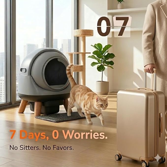 G1 Self Cleaning Litter Box for Multiple Cats, Automatic Cat Litter Box, Includes 2 Roll Trash Bag and Litter Mat, Grey
