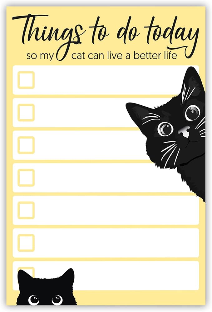 Funny Black Cat Lover Small to Do List Sticky Notes, Yellow | Things to Do Today | Humor Notebook Notepad Note Card for Women Gift| 50 Pages 4x6 by DAILY RITMO