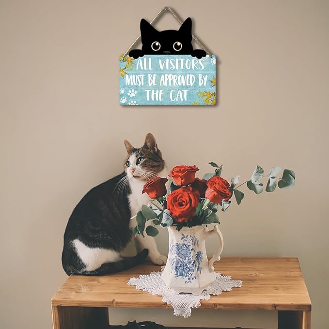 Funny Cat Signs Cat Wall Decor Pet Door Hanging Decor All Visitors Must Be Approved By The Cat Sign Welcome Home Gifts Cat Decor For Cat Lovers Wood Sign Cats Wooden Plaque