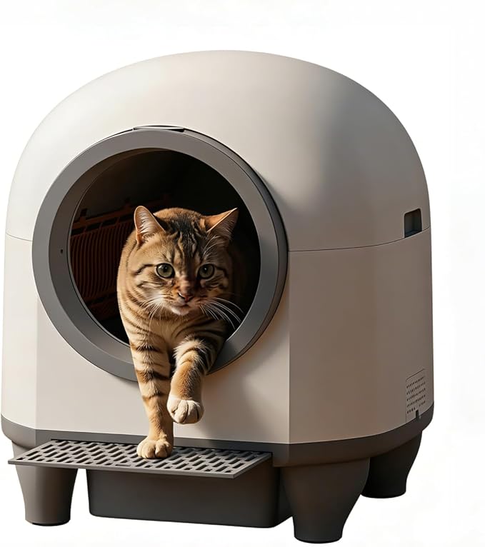 Greesum UltraSmart AutoClean Litter Box - 90L Large Capacity for Multi-Cat Households with Safeguard Tech, APP Control, Odor-Free Design & Mat/1 Roll Litter Bag
