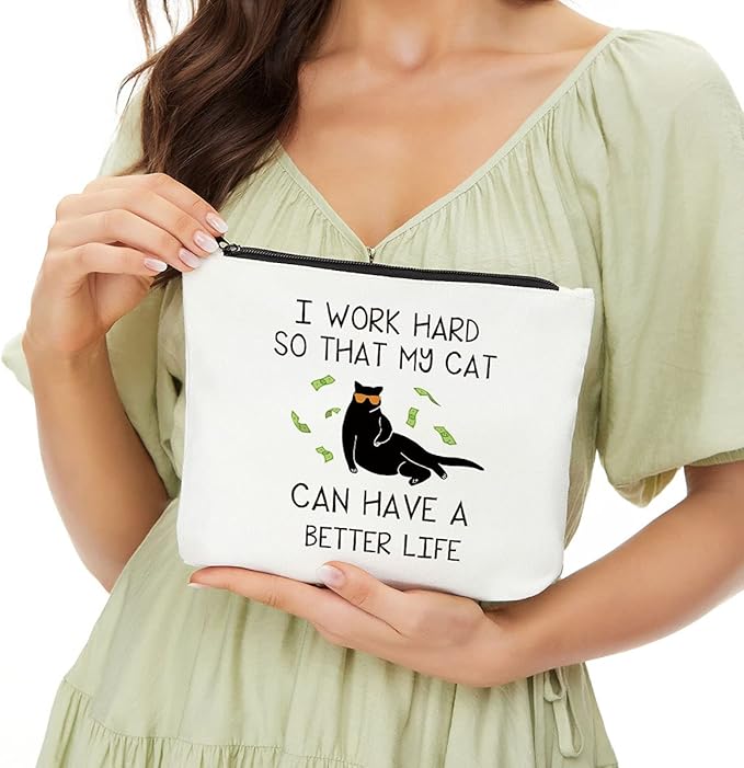 JIUWEIHU Cat Lover Gifts for Women, Cosmetic Bag for Women, Cute Gifts for Cat Lovers, Crazy Pet Lady Gifts Pet Themed Print, Funny Birthday Gifts for Women, Mom, Friend