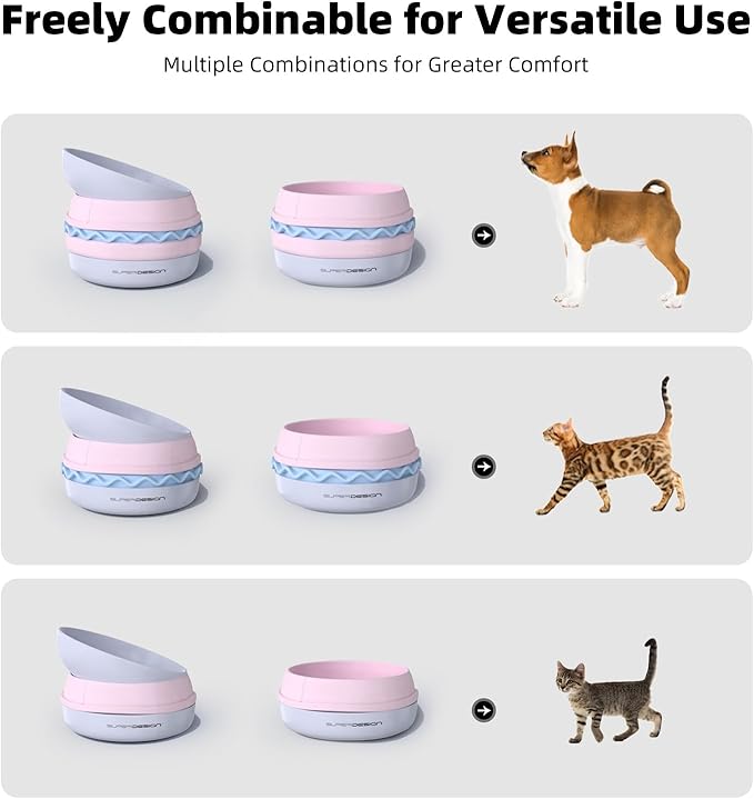 5-in-1 Dog Bowls Set, 6.1 inch Cute Colorful Hamburger-Shaped Dog Food Bowl Stackable for Easy Storage and Travel, Cat Bowls for Food and Water, Pet Bowls Suitable for Small and Medium Dogs (Purple)