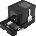 RIZZARI Stainless Steel Cat Box: Spacious Black Enclosed Top-Entry - Teflon Coated Pan Resists Sticking - Reduces Tracking & Odor - Leakproof & Easy to Clean - Fits Large Cats in Living Room Garage