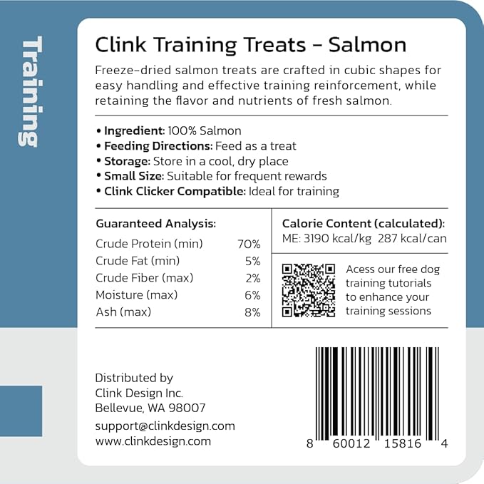 Clink Design Dog Training Treats, Training Treats for Dogs and Cats, Freeze Dried Single Ingredient Salmon Bites, Healthy Rewards, 3.2oz