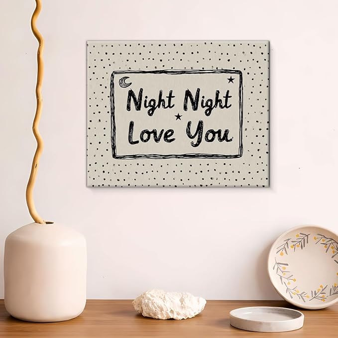 Retro Sleep Bedroom Canvas Wall Art Night Night Love You Print Painting Vintage Wall Decor for Home Bedroom 8x10 Inches Framed