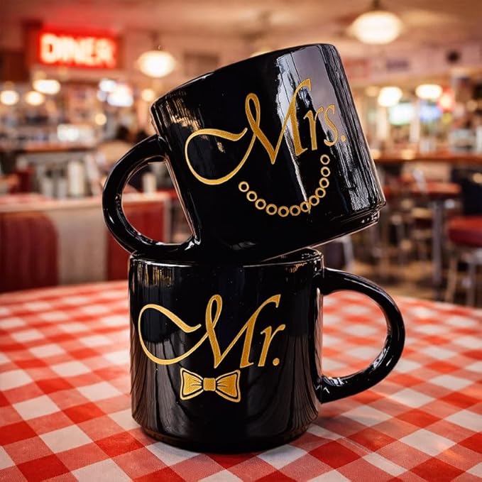 Mr and Mrs Mug Set, Mr Mrs Wedding Gift for Couples, 17 Oz Funny Couple Coffee Mug with Hidden Bottom Design, Newlywed Gift, Bride Groom Present, Anniversary Engagement Gift, His and Hers Mug