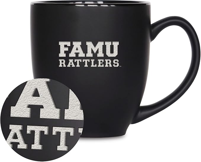 Rico Industries NCAA (D/E/F & G) Standard 15oz Laser Engraved Matte Black Ceramic Bistro Mug - For Hot or Cold Drinks