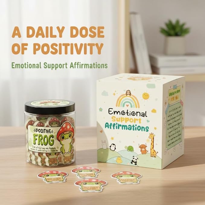 DEARMINE Positive Frog Jar with 60 Affirmation Cards, Emotional Support Gift, Christmas Home Office Decoration, Frog Gifts for Women, Teens, Teachers, Coworkers, Friends, Men