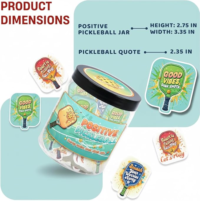 Positive Pickleball Jar With 60 Affirmation Cards, Emotional Support, Funny Pickleball Gifts for Women, Cute Pickleball Ball Paddles Decorations