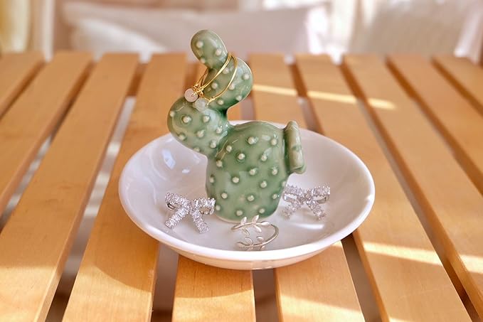 PUDDING CABIN Cactus Gifts for Women Cactus Ring Holder Dish Birthday Gifts for Women Girls Friends, Cactus Decor for Bathroom Nighstand, Wedding Valentine's Day Xmas Gifts Mothers Day Gifs