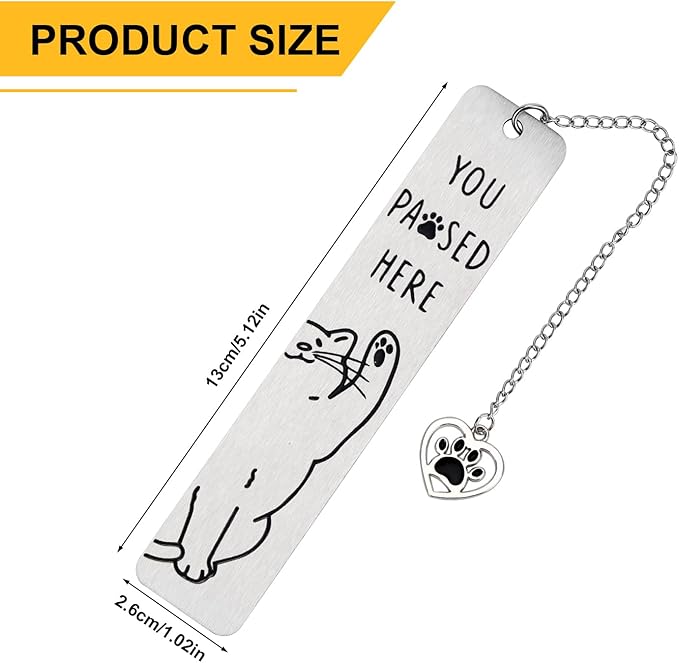 Cute Cat Bookmark, Zinc Alloy Kitten Paw Print Bookmarks Reading Gifts for Cat Lovers Funny Black Kitten Book Marks Animal Bookmark Gifts Book Accessories for Reading (Style D)