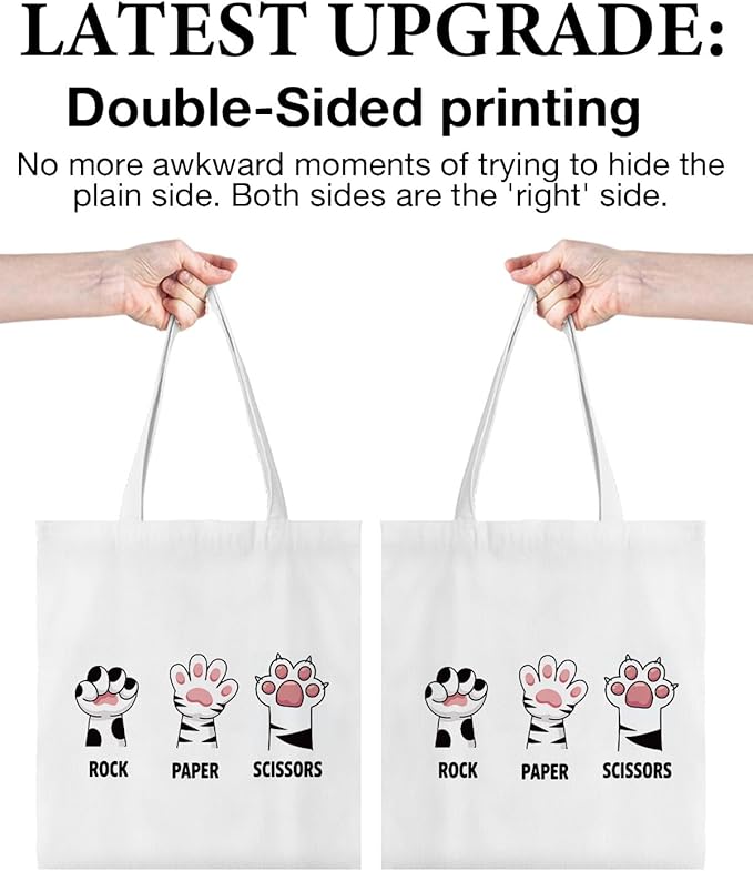 Cute Cat Canvas Tote Bag for Women Funny Cat Bag for Shopping Work Travel Lover Totes Gifts