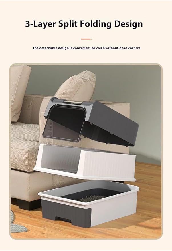Cat Litter Box, Fully Enclosed, Odorless, Capacity Premium Cat (BY-4202) (Gray)