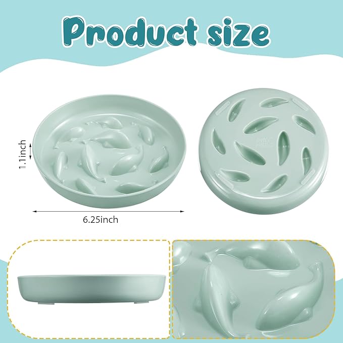Nitial 2 Pcs Cat Slow Feeder Bowl Fish Pool Design Feeder Dish Fun Interactive Cat Food Bowl Healthy Eating Diet Bowls for Pet Puppy Dogs Dishwasher Safe(Green, Pink)