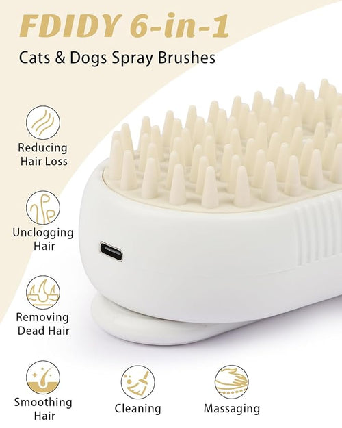 6 in 1 Cat Steam Brush for Shedding, Portable Anti-Static Grooming Comb for Cats & Dogs, Steam Misting Water Brush, Self-Cleaning Pet Hair Remover, Indoor Cat Spray Brushes for Cats & Dogs