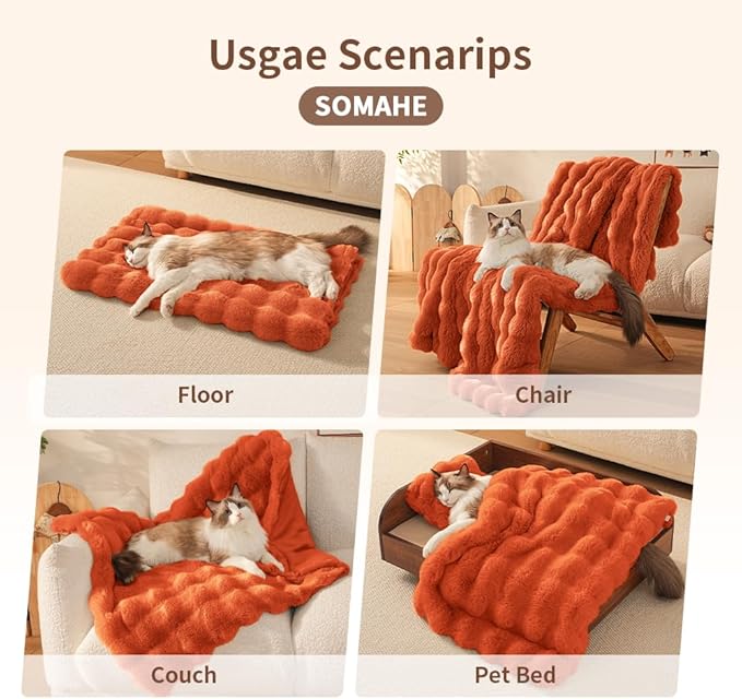 SOMAHE Self-Warming Cat Blanket, Dual-Side Plush Sherpa Throw with Anti-Static, Snuggle Mat for Kittens & Cats, Cozy Bed Topper for Windowsills & Couches, Machine Washable & Dryable, 21x18 Inch Orange