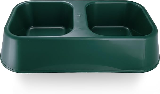 Lightweight BPA-Free Pet Feeder Bowl - Double Dish (16oz Each Side) for Dog & Cat Food & Water | Durable Plastic, Easy Clean, Made in USA (Green, Large)