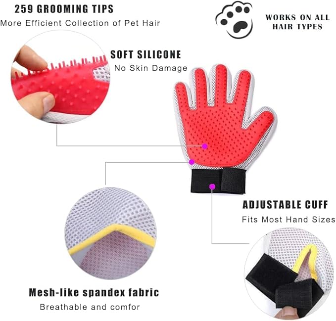Marchul Upgrade Efficient Pet Hair Remover Gloves: Gentle Shedding Brushes for Dogs, Cats & Horses with Long and Short Hair, 1 Pair