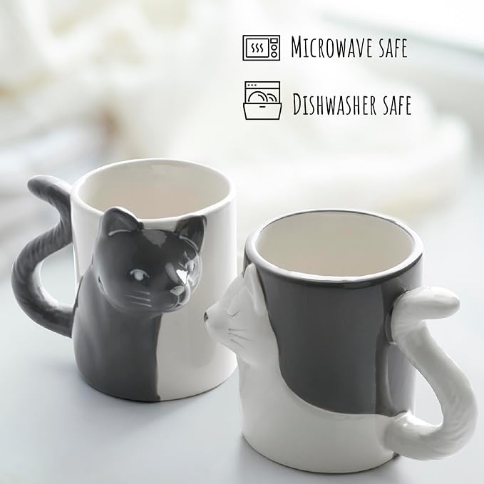 MIAMIO - Kissing Cat Mugs Set/Coffee Cups, Cat Lover Gifts for Men/Women