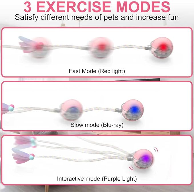 Interactive Cat Ball Toy Active Smart Rolling Balls Automatic Kitten Toys with Elastic Mesh Tail Rechargeability Motion Activated Pet Ball for Indoor Cats