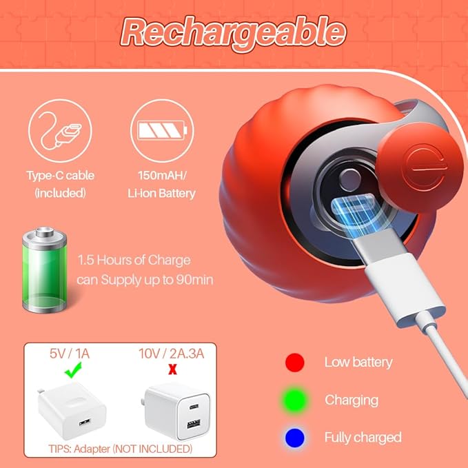 Speedy Cat Toy,Smart Self Rolling Interactive Toy Balls Automatic Moving,Chase Toys for Bored Indoor Kitten/Adult Cats, Rechargable (Orange)