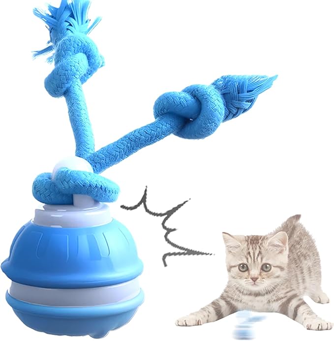 Dog Ball Toy Tail 2.0 Dog Toy, 2025 New Smart Interactive Cats Toys Ball, Squeaky Toy Electric Automatic Rolling Moving Pet Toy Balls with Rope for Cats and Medium Small Dogs Puppy (Blue, 1pcs)