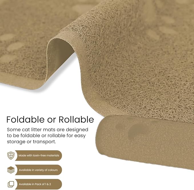 Andalus Jumbo Cat Litter Mat, Pack of 1 - Waterproof, Non-Slip & Easy to Clean Cat Litter Box Mat for Extra Efficient Pet Litter-Trapping, Beige (47” X 35”)