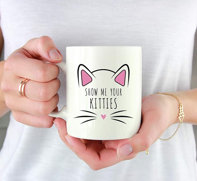 Andaz Press Funny Cat Lover 11oz. Ceramic Coffee Tea Mug, Show Me Your Kitties, 1-Pack, for Cat Mom, Birthday Christmas Ideas, Includes Box