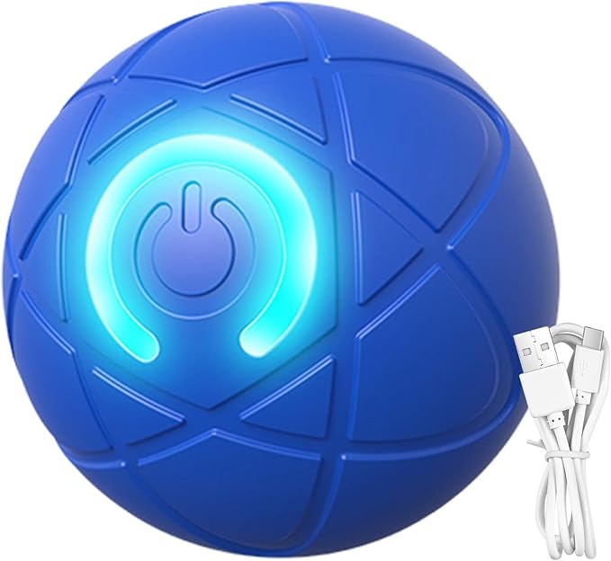 Interactive Cat Toy Ball - Automatic Cat Toy, USB Interactive Dog Ball Toy, Rolling Ball Dog Toy, Rechargeable Dog Interactive Toys Dog Ball with LED Light, Indoor Active Rolling Toys for Indoor Play