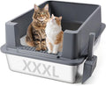 Extra Large Stainless Steel Litter Box, XXXL 27.6" H x 19.7" W x 11.8" H Metal High Sided Cat Litter Box with Scoop, Leak-Proof, Easy Clean for Big Cats/Multiple Cats (Dark Grey)