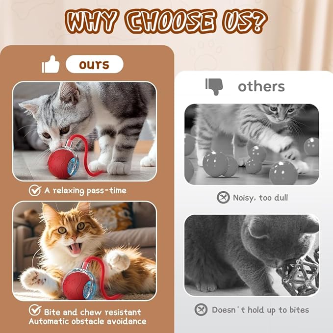 Interactive Cat Toys for Indoor Cats, 2026 New Smart Interactive Ball for Cats & Dogs, Electric Rolling Ball Toy for Bored Indoor Adult Cat to Keep Them Busy (Yellow)