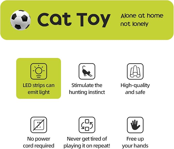 Electric Cat Ball Toy - Interactive Soccer Ball with Catnip, Automatic Rolling Cat Toy for Indoor Training Exercise Mental Stimulation Hunting Simulation Floor Play Travel
