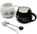 Koolkatkoo Cute Cat Mug Ceramic Coffee Mugs Set Gifts for Women Girls Cat Lovers Funny Small Cup with Spoon 12 oz Black and White