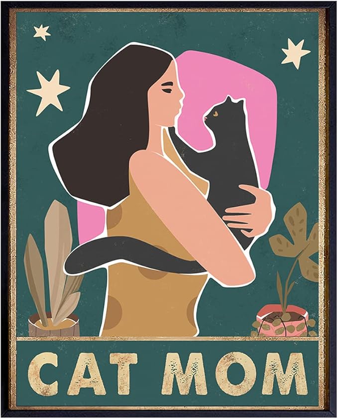 Cat Mom Wall Art - Cute Cat Lover Gifts for Women Girls - Kitty Wall Decor - Black Feline Decor - Aesthetic Room Art - Kitty Lover Gifts for Women - Room Print - Pictures - Kitten Poster 8x10 UNFRAMED