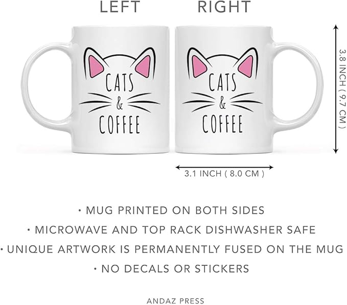 Andaz Press Funny Cat Lover 11oz. Ceramic Coffee Tea Mug, Cats & Coffee, 1-Pack, for Cat Mom, Birthday Christmas Ideas, Includes Box
