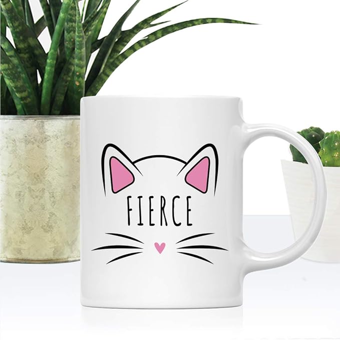 Andaz Press Funny Cat Lover 11oz. Ceramic Coffee Tea Mug, Fierce, 1-Pack, for Cat Mom, Birthday Christmas Ideas, Includes Box