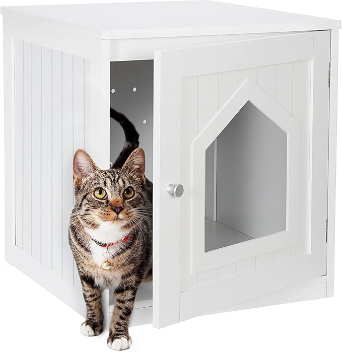 Litter Box Enclosure Cat Litter Box Furniture Hidden Litter Box Furniture Indoor Box Cabinet Cat House Side Table Nightstand (White)