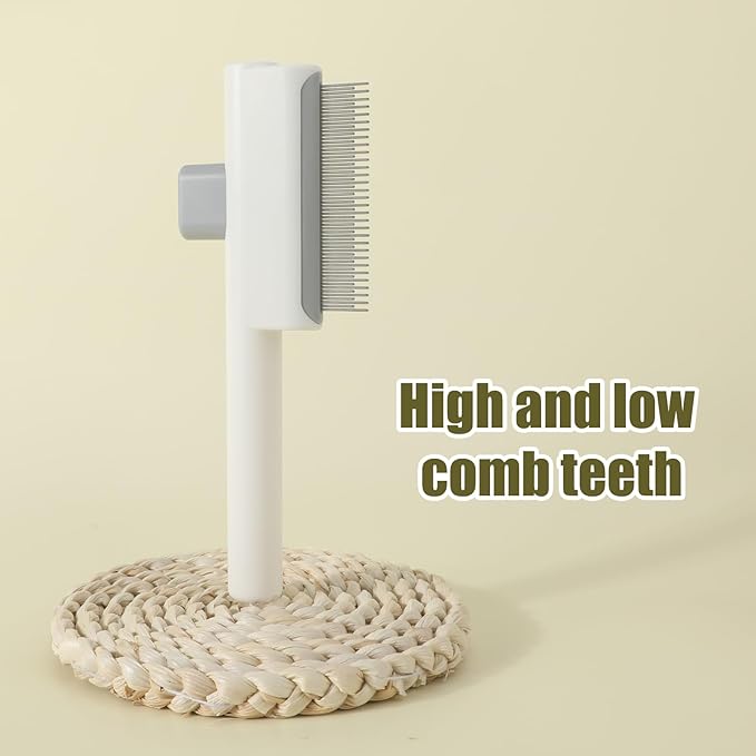 Pet Hair Remover Comb, Cat Brush with Release Button Self-Cleaning Pet Grooming Brush for Shedding Tangles & Removal Loose Hair for Dogs Cats (Long & Short Teeth)