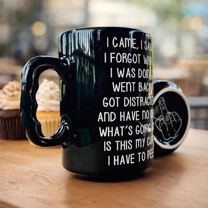 DongNaiWin I Came I Saw I Forgot What I Was Doing Mug 17 Oz Funny Coffee Mug with Hidden Finger Bottom, Sarcastic Humor Mug, Funny Quote Novelty Gag Gift for Friend Coworker Men Women