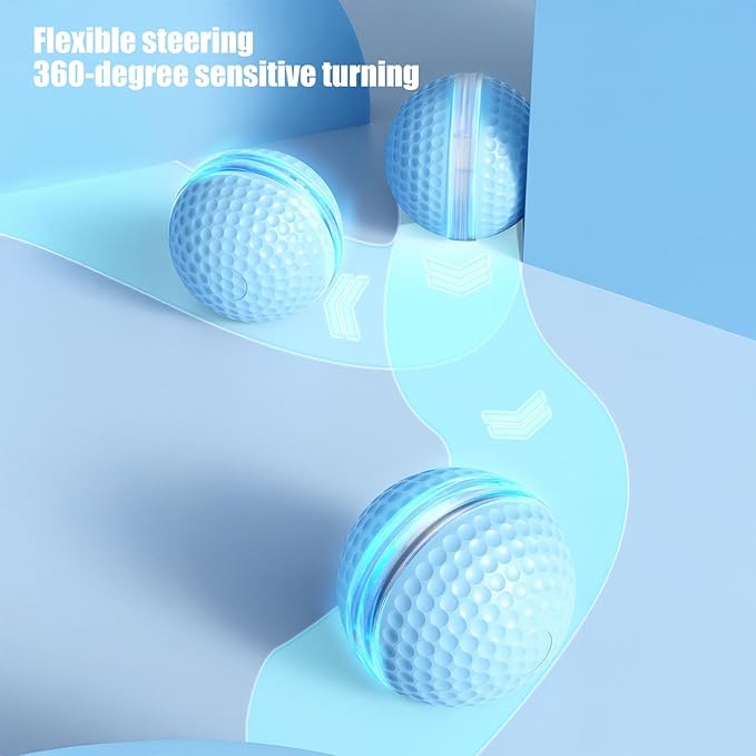 Electric Rolling Ball Cat Toy Automatic Moving Smart Ball with Light Interactive Kitten Teaser for Indoor Cats Bored Relief (Blue)