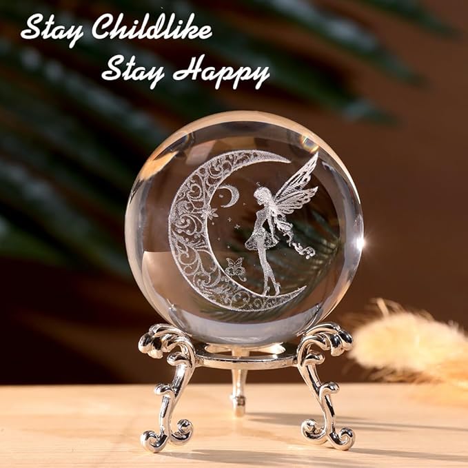 Fairy Gift for Women 3D Crystal Ball Fairy 60mm Gifts for Her Girls Women with Stand