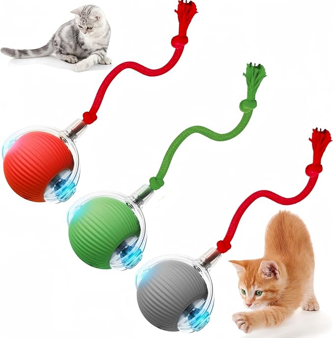 Interactive Cat Toy Balls, Upgraded Cat Toys for Indoor Cats, Smart Self Rolling Interactive Cat Dog Ball, Automatic Moving Peppy Pet Ball for Bored Indoor Adult Cats Kitten Specification(3 Pcs)