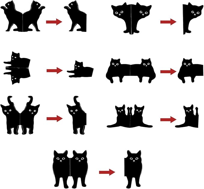 Assorted Cute Cat Book Markers Clips Set for Women - 7 Pcs Black Cat Magnetic Bookmarks, Kawaii Bookmark for Teachers Students Book Lovers