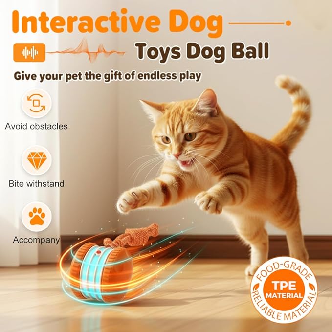 Interactive Dog Toy 2026 NEW Funny Automatic Moving Rolling Dog Toys with Rope for Small Medium Large Dogs Cats, Puppy Toys Pet Ball to Keep Them Busy (2PC)