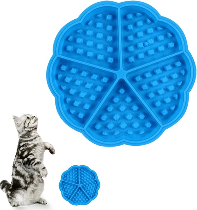 Silicone Cat Slow Feeder Bowl,Interactive Puzzle Toy with Grid Design, Prevents Overeating & Slows Eating, Easy-Clean Durable Dish (Blue)