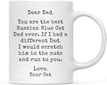 Andaz Press Funny Dad 11oz. Coffee Mug Gag Gift, Best Russian Blue Cat Dad, Scratch in Nuts and Run to You, 1-Pack, Cat Lover's Christmas Birthday Ideas, Includes Gift Box