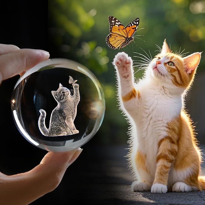 Cat Gifts for Women 3D Crystal Ball 60mm Cat Lover Themed Gift with Stand Gifts for Women Mothers Day Christmas Birthday