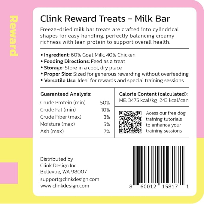 Clink Design Dog Training Treats, Training Treats for Dogs and Cats, Freeze Dried Goat Milk Snacks, 60% Goat Milk & 40% Chicken, 2.5oz