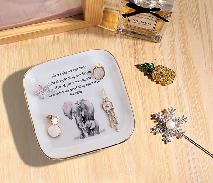 PUDDING CABIN Mothers Day Gifts for Mom Elephant Ring Dish “No One Else Will Ever Know The Strength Of My Love For You Mom Birthday Gifts