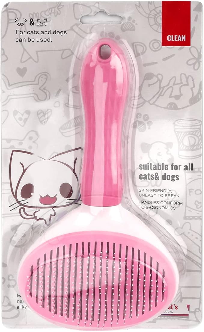 Depets Self Cleaning Slicker Brush, Dog Cat Bunny Pet Grooming Shedding Brush - Easy to Remove Loose Undercoat, Pet Massaging Tool Suitable for Pets with Long or Short Hair Pink